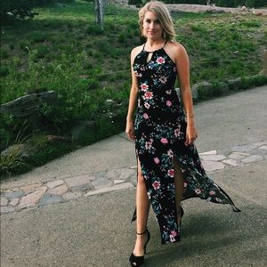 Candies Long Black and Flower High Neck Dress